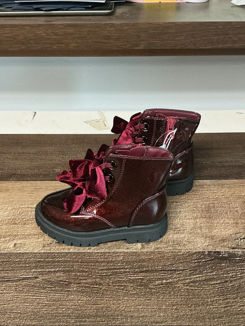 Cat & Jack Burgundy Estes Boots w/ Bow Accents